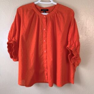 CALLIGRAPHIE Swiss Dot Dolman Sleeve Oversized Button Down Boho Blouse Size XL